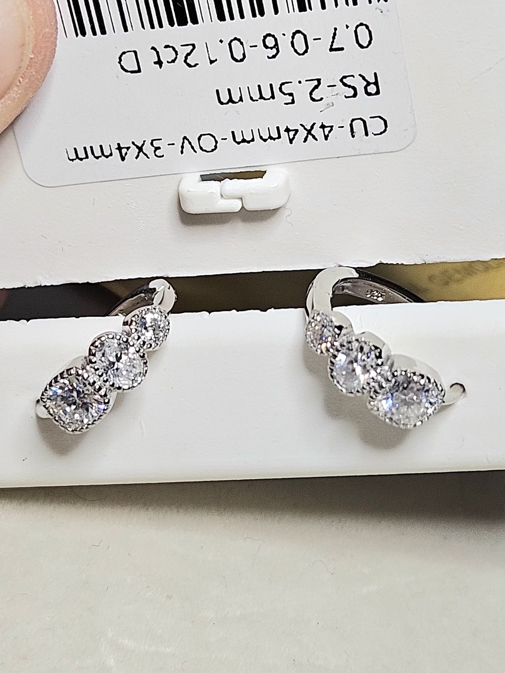 Certified Moissanite 3-Stone Halo Huggies .925 Sterling Silver NWT - Picture 9 of 14